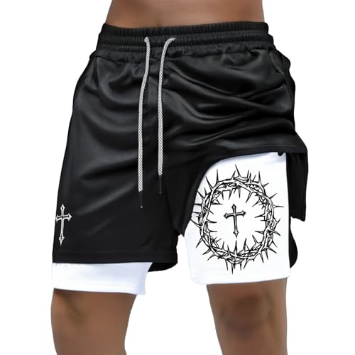 Generisch Herren 2-in-1 Sportshorts Schwarz