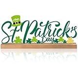 MiniInflat Happy St.patrick's Day Metal Sign Rustic Table Decor Holiday Tiered Tray Decor with Wooden Base Freestanding Metal Word Sign for Home Tabletop Centerpiece Mantel Shelf Fireplace