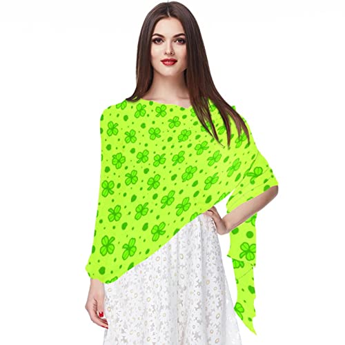 Écharpe trèfle pour femme en mousseline de soie longue multicolore