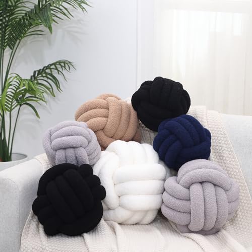 Petrella Knot Pillow Ball Round Throw Pillows Home Decor Cushion Decorative Aesthetic Throw Pillows,Lambswool White 11inch