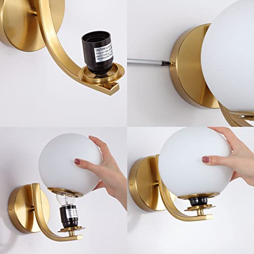 Popity Home Gold Wall Sconces Set Of 2, Mid Century Modern Wall Sconce With Globe Frosted Glass Shade thumb #5