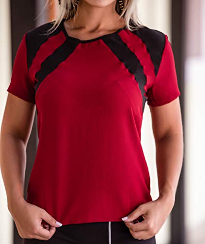 Blusa Feminina Social Festa Manga Curta Moda Evangelica (G/42, Marsala)