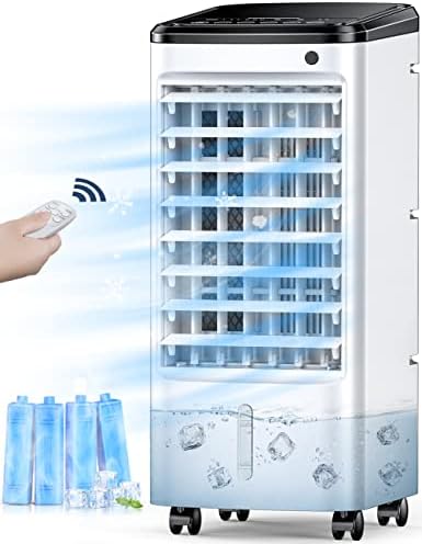 Evaporative Air Cooler, BALKO 3-IN-1 Windowless Portable Air Conditioner, 4 Modes & 3 Speeds Personal Swamp Cooler w/Humidifier, 12H Timer & Remote, 65° Oscillating Evaporative Cooler for Room Home