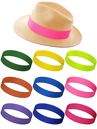 Yahenda 9 Pcs Stretchable Hat Band Ribbon Panama Western Cowboy Hat Bands Costume Headwear for Women Men(Cute Colors)