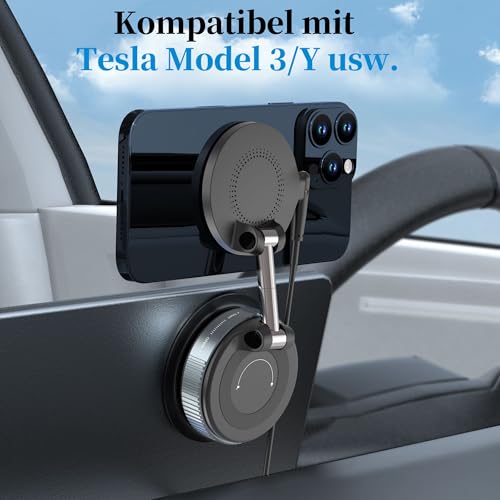 PlusAcc Vakuum Handyhalterung Auto mit Ladefunktion - Saugnapf 360° Drehbar Klappbar Magnetisch Handy Halter für Magsafe iPhone 17/16/15/14/13/12 an Windschutzscheibe/Armaturenbrett