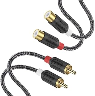 J&D 2 RCA Extension Cable, RCA Cable Gold Plated Audiowave Series 2 RCA Male to 2 RCA Female Stereo Audio Cable with PVC Shelled Housing and Nylon Braid, 1.8 Meter