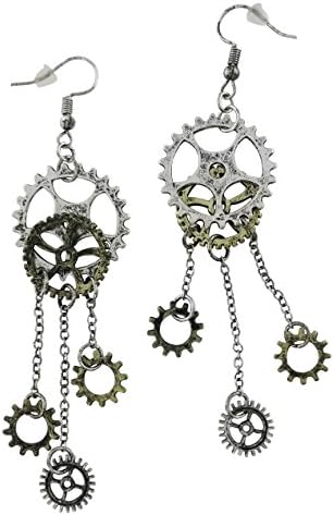 Steampunk Clock Wheel Gear Earrings made for sensitive ears - Mixed-Tone Retro Clock Gear Earrings - Gothic Victorian or Punk style for Woman or Teens