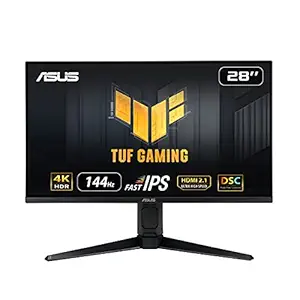 ASUS Tuf Gaming Vg28Uql1A, 28 Inch (71.12 Cm) 4K Hdmi 2.1 Gaming Led Monitor 28 Inch Uhd 4K 3840 X 2160 Pixels, Fast IPS, 144Hz, Hdmi 2.1, Dsc, Free-Sync Premium, G-Sync (Black)