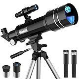 Telescopio Astronómico, 70mm Zoom HD Refractor Telescopio Negro, Ajustable Trípode, Adaptador Móvil, Apto Adultos,Niños y Principiantes,Observer la Luna,Paisaje,Navidad Festival Regalo Niños