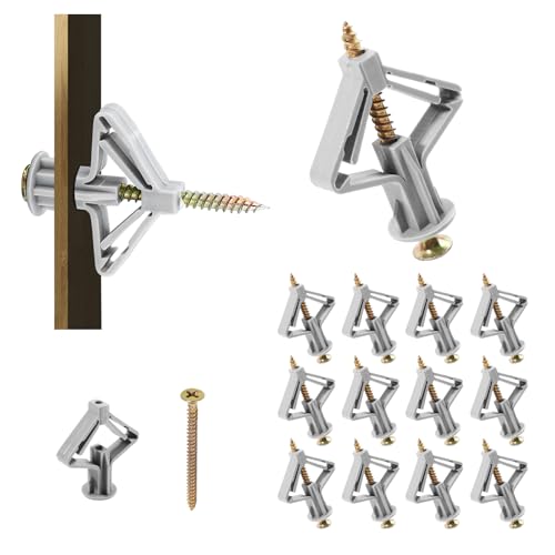 Juego de 150 tacos para yeso con tornillos, tornillos de expansión autoperforantes para yeso (75 tornillos + 75 tacos)