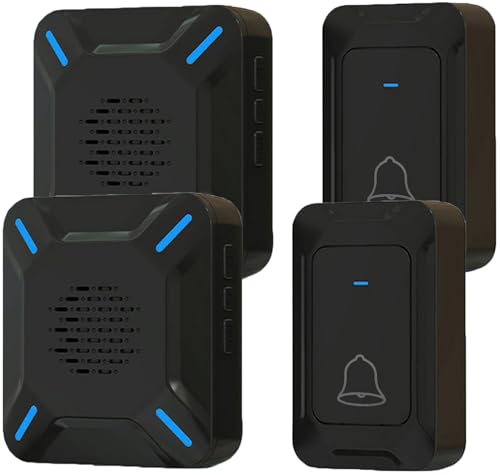 YYQ Timbre inalámbrico para exteriores IP68, altavoz grande y potente, pantalla LED, rango de 300 m, 5 niveles de volumen ajustable, 58 tonos de timbre (transmisor de 2 botones y 2 receptores)