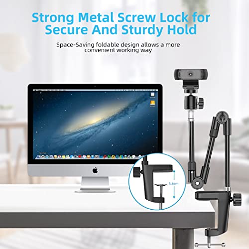 Webcam Stand Camera Mount with Phone Holder, 25 Inch Foldable Flexible Gooseneck Cell Phone Clamp & Table Projector Mount, for Logitech C922 C930e... - Image 6