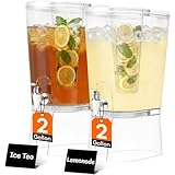 Lifewit 2 Gallon Drink Dispenser for Parties 2 Pcs, Large Plastic Beverage Container for Juice/Tea/Soda with Stand & Ice Core, Clear Lemonade Dispenser with Spigot, BPA Free Water Pitcher for Hosting