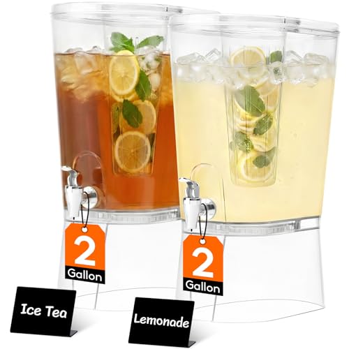 Lifewit 2 Gallon Drink Dispenser for Parties 2 Pcs, Large Plastic Beverage Container for Juice/Tea/Soda with Stand & Ice Core, Clear Lemonade Dispenser with Spigot, BPA Free Water Pitcher for Hosting by Lifewit - Used condition - US$44.99