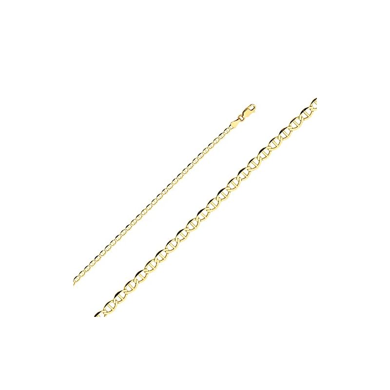 Wellingsale 14k Yellow Gold Solid 3mm Flat Mariner Chain Necklace - 22" - Image 3