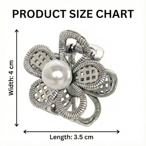 Image of Radhu & Kabby Metal Flower Pearl Hair Claw Clip Pack | Black, Silver & Gold Mini Floral Claw Clips for Women | Strong Grip Stylish Vintage Pearl Center Hair Accessories | Pack of 3