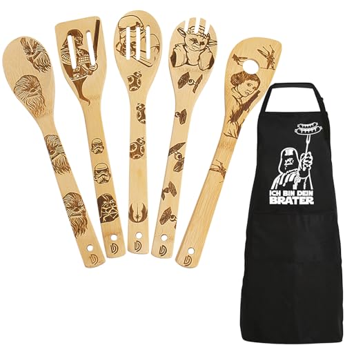 DaceStar Star Wars - Delantal para barbacoa para hombre y cuchara de cocina de madera, regalo de Star Wars, divertido delantal de cocina para hombre, Star Wars Merch, decoración de Star Wars, regalos