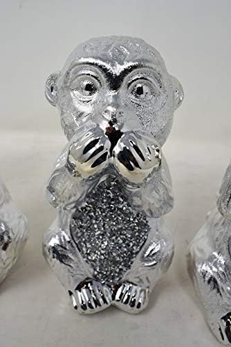 Amazing Gift Crystal Crown leonardo Three Wise Monkeys Crushed Diamond Silver Ornament, Shiny Silver Ceramic Monkeys ornaments