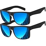 grinderPUNCH Polarized Square Sunglasses for Men with UV Protection Stylish Shades for Driving UV400 Protection (2PK Matte/Blue, X-Large)
