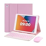 MAYPHY for iPad 9.7 Keyboard Case with Mouse, for 6th Generation 2018 /5th Gen 2017, Detachable Wireless Keyboard Case with Pencil Holder, Keyboard with Case for iPad Air 2/1, iPad Pro 9.7, Pink