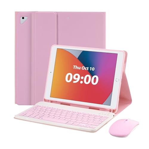 MAYPHY for iPad 9.7 Keyboard Case with Mouse for 6th Generation 2018 /5th Gen 2017 Detachable Wireless Keyboard Case with Pencil Holder Keyboard with Case for iPad Air 2/1 iPad Pro 9.7 Pink