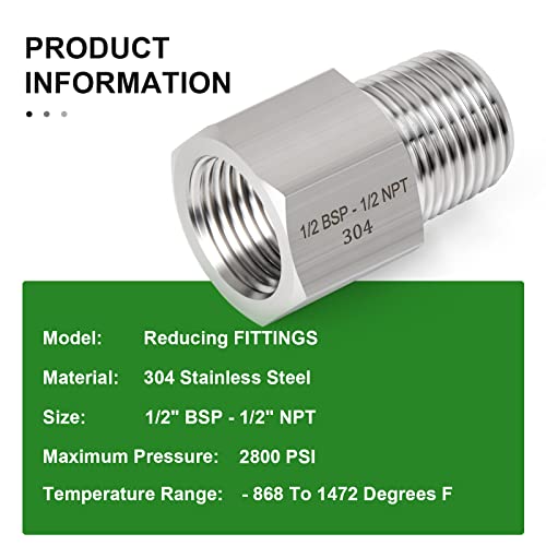 taisher 2pcs forging of 304 stainless steel fitting reducer adapter 1234 npt male x 1234 g thread bsp female