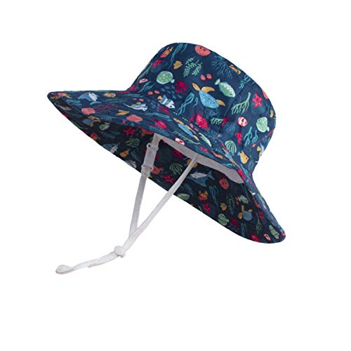 Image of LANGZHEN Sun Protection Hat for Kids Toddler Boys Girls Wide Brim Summer Play Hat Cotton Baby Bucket Hat with Chin Strap