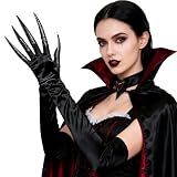 Maricrosea Black Long Cosplay Gloves 22 inches, Halloween Long Claw Gloves Metal Finger Claws Cat Wolf Scary Vampire Costume Gothic Opera Party
