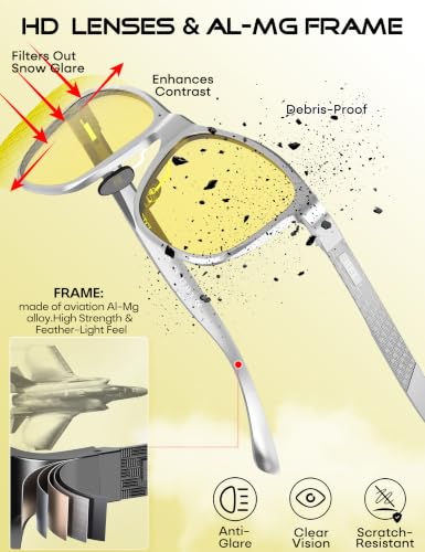 Miniatura 6 de Attcl Hombre Gafas De Sol Gafas De Conducción Nocturna Al-Mg Metal Super Ligero Marco 8587 Night Vision