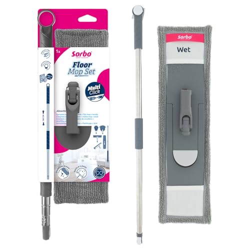 Sorbo Bodenwischmopp-Set – Saugfähiger Mikrofaser-Wischpad, waschbar und wiederverwendbar, ausziehbarer Edelstahlstiel bis 160 cm, erweiterbar mit Sorbo Multi-Click-Zubehör