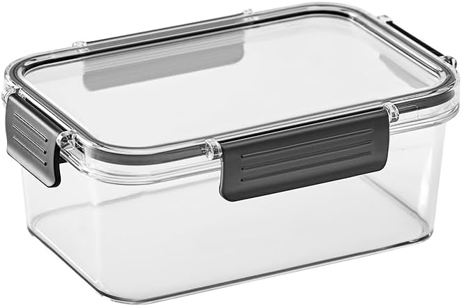 PET transparent food and fruit storage containers, sealed leak-proof reusable, space-saving.(1 pack). (35.8oz, Black)