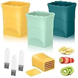 Angoily 3 Satz Teiliges Obst Gemüseschneide Bürste Handlicher Fruchtschneider für Erdbeeren Bananen Karotten Sicherer Edelstahl küchenhelfer in Grün Gelb Dunkelblau