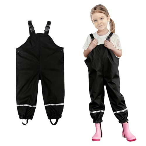 Fjquamitix Kids Waterproof Rain Trousers Boys Girls Mud Dirty Proof Pants with Reflective Strip for Rain Pants Children Windproof for Age 3-10 Years (UK, Age, 7 Years, 10 Years, Regular, Black)