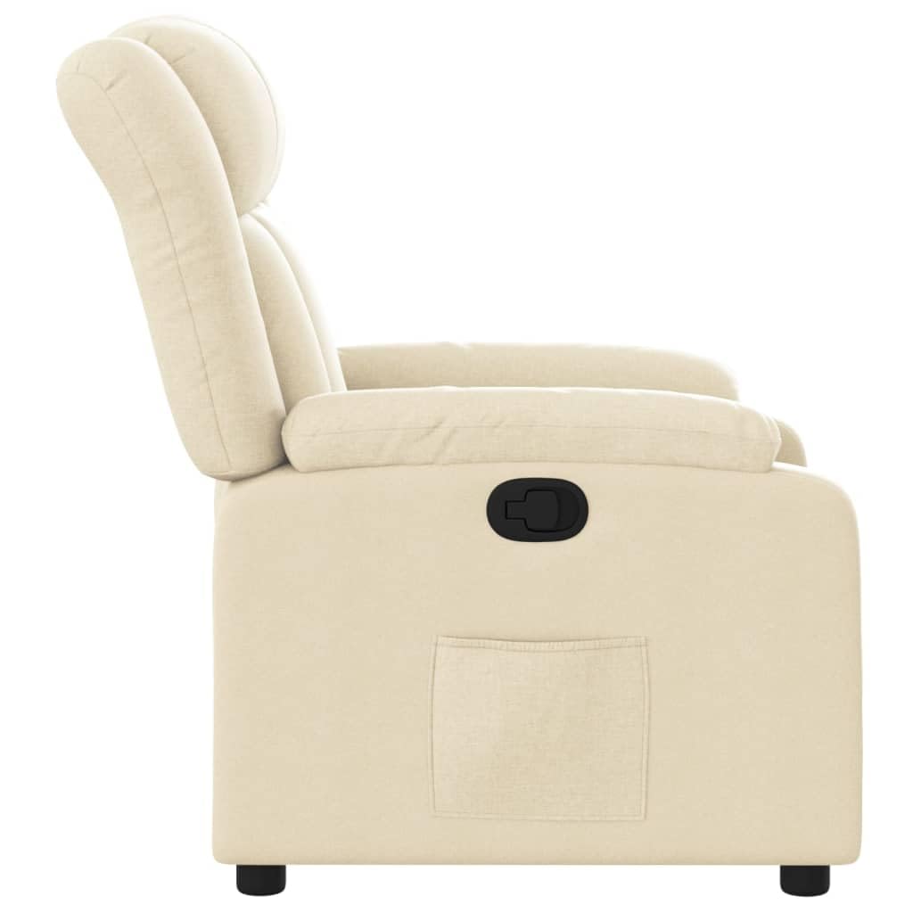 Fotel relaksacyjny, kremowy materiał z ręczną funkcją leżenia, ergonomiczny fotel tapicerowany z podłokietnikami, rama drewniano-metalowa, kieszeń boczna, 78 x 92 x 98 cm, wygodny do salonu i