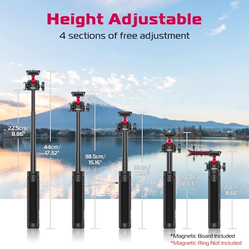 ULANZI Magnetic Cell Phone Tripod Compatible with MagSafe, 17.3" Extendable Mini Tabletop Tripod Selfie Stick with Cold Shoe, 360° Ball Head Tripod Stand Handle Grip for iPhone 17 16 15 14 13 12