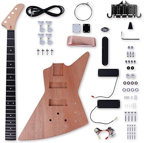 Leo Jaymz DIY Electric Bass Guitar Kits - Mahogany Body, Roasted Maple Neck and Ebony Fingerboard - Fully Components Included (AX)