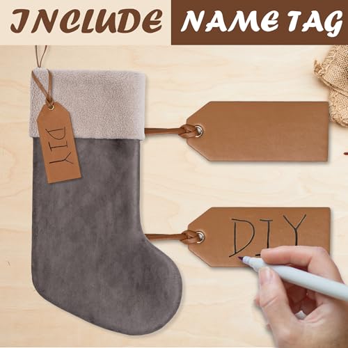GEX Christmas Stockings 2 Pack with DIY Nametag for Family 20" Large Pleather Plush Luxury Faux-Wool Boho Modern Neutral Stockings Fireplace Decorations Ornaments for Xmas (Brown & White) by GEX - Image 3