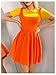 MakeMeChic Women's Korean Game Cosplay Costume Two Tone Crew Neck Mini Dress Short Sleeve Ruffle A Line Dresses Yellow and Orange X-Small