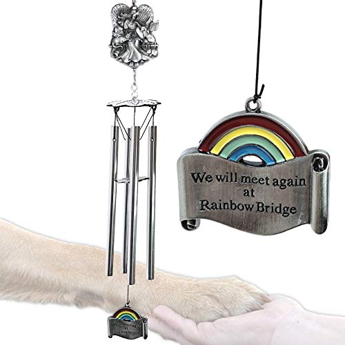 Banberry Designs Pet Memorial Wind Chimes - The Rainbow Bridge Story Windchime With An Angel And Animal Design - Loss Of Dog Or Cat Gift Idea - Approx 21 Inches Long - Printed Card Included #TOP4