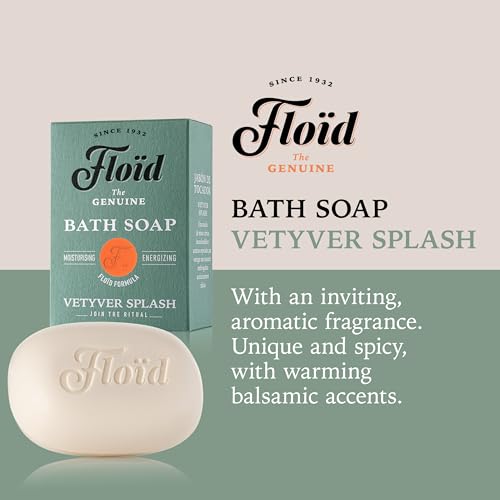 Floïd Bath Soap Vetvyer Splash, Sapone 100% vegetale, Sapone solido arricchito con lecitina nutriente, burro di karité e olio di sesamo, Saponetta da bagno per una pelle morbida