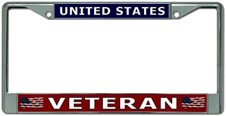 United States Veteran Chrome License Plate Frame