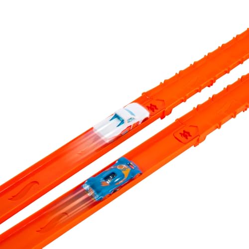 Image of Hot Wheels Track Creator 2-Car Deluxe Pack with 2 1:64 Scale Die-Cast Toy Vehicles, 25 Feet of Different Length Speed Snap Track & Connectors​​​​​
