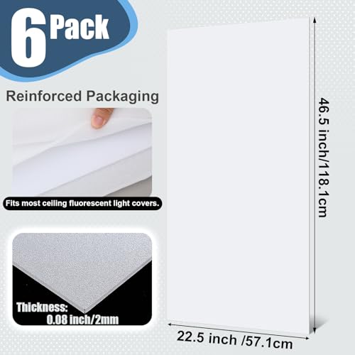 Pushglossy 6 Pack 22.5" x 46.5" x 0.08" Frosted Fluorescent Light Diffuser Panels, Translucent Polystyrene Sheet Replacement for 2x4ft Drop Ceiling Lights for Classroom Office Home by Pushglossy - Used condition - Image 2