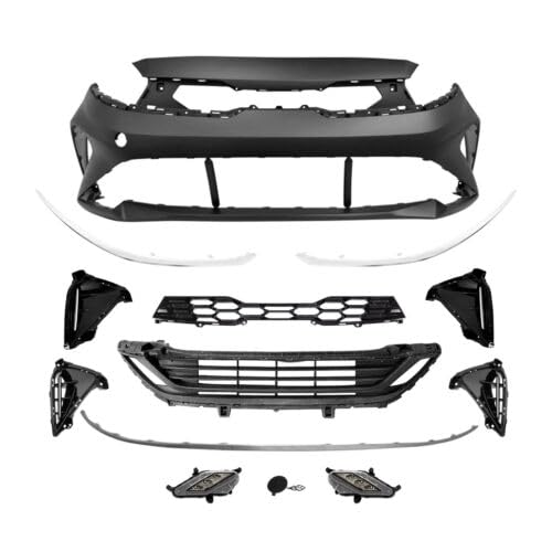 Front Bumper Cover Kit Compatible with 2022 2023 Kia Forte LX, LXS, GT, EX, EX+ Sedan Hatchback W/Upper Grille Lower Grill & Running Lights,USA Built