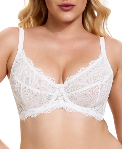Minimizer Bras for Women Full Coverage Embroidered Lace Unlined Underwire Bras for Large Breasts
