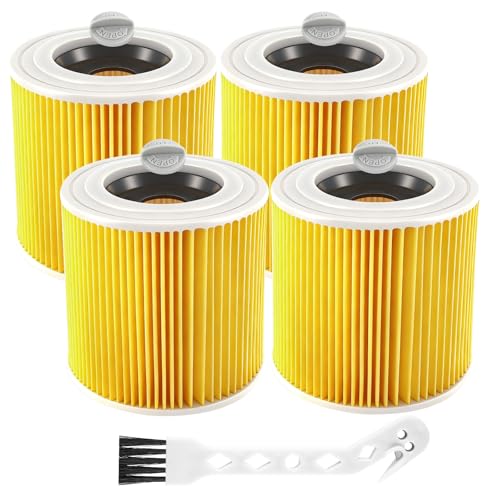 Freyeeti 4 Piezas Filtros de Cartucho Compatible con Aspiradoras Karcher WD3 WD2 WD3P A2004 MV2 MV3, Filtro Recambio Aspiradora Compatible con Karcher 6.414-552.0/64145520
