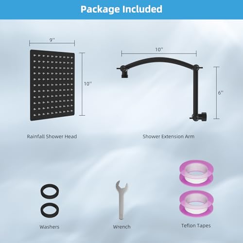 Hibbent All Metal 10'' Rain Shower Head, 16'' Extension Arm, Matte Black by Hibbent - Used condition - Image 8
