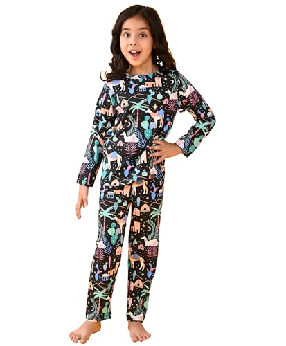 Image of ANTHRILO Summer Pyjama Set for Girls | 100% Cotton, Skin Friendly Fabric | Pyjama Set for Girls | Casual Wear | Camel Black Girls Long Sleeve Pyjama Set - Black 1-2 Years