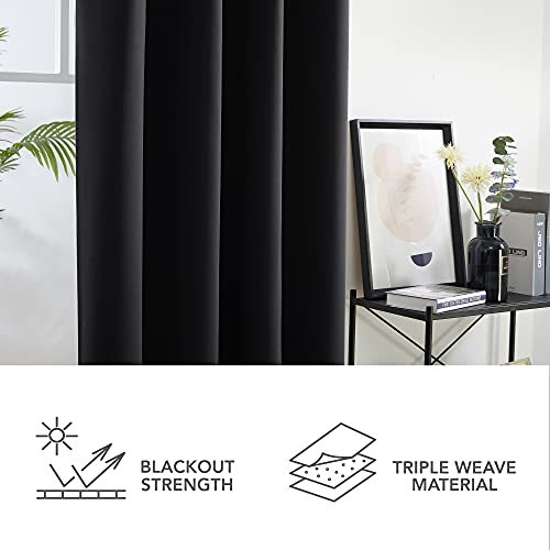 Image of Deconovo Blackout Curtains Eyelet, Energy Saving Thermal Insulated Window Panels, Noise Reduction Bedroom Curtains for Living Room, 55 x 118 Inch, Black, 2 Panels
