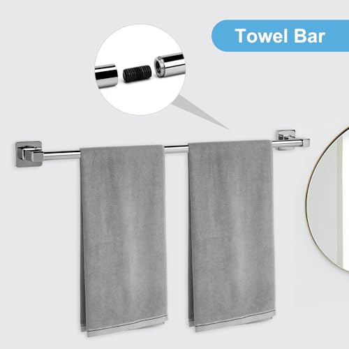 Ntipox 5 Pieces Polished Chrome Bathroom Hardware Accessories Set,Stainless Steel 23.6" Hand Towel Bar Set, Toilet Paper Holder, Towel Ring ,Towel Rack Set Silver - Image 2